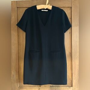 T Alexander Wang Black V-Neck Short Sleeve Mini Shift Dress Size 2